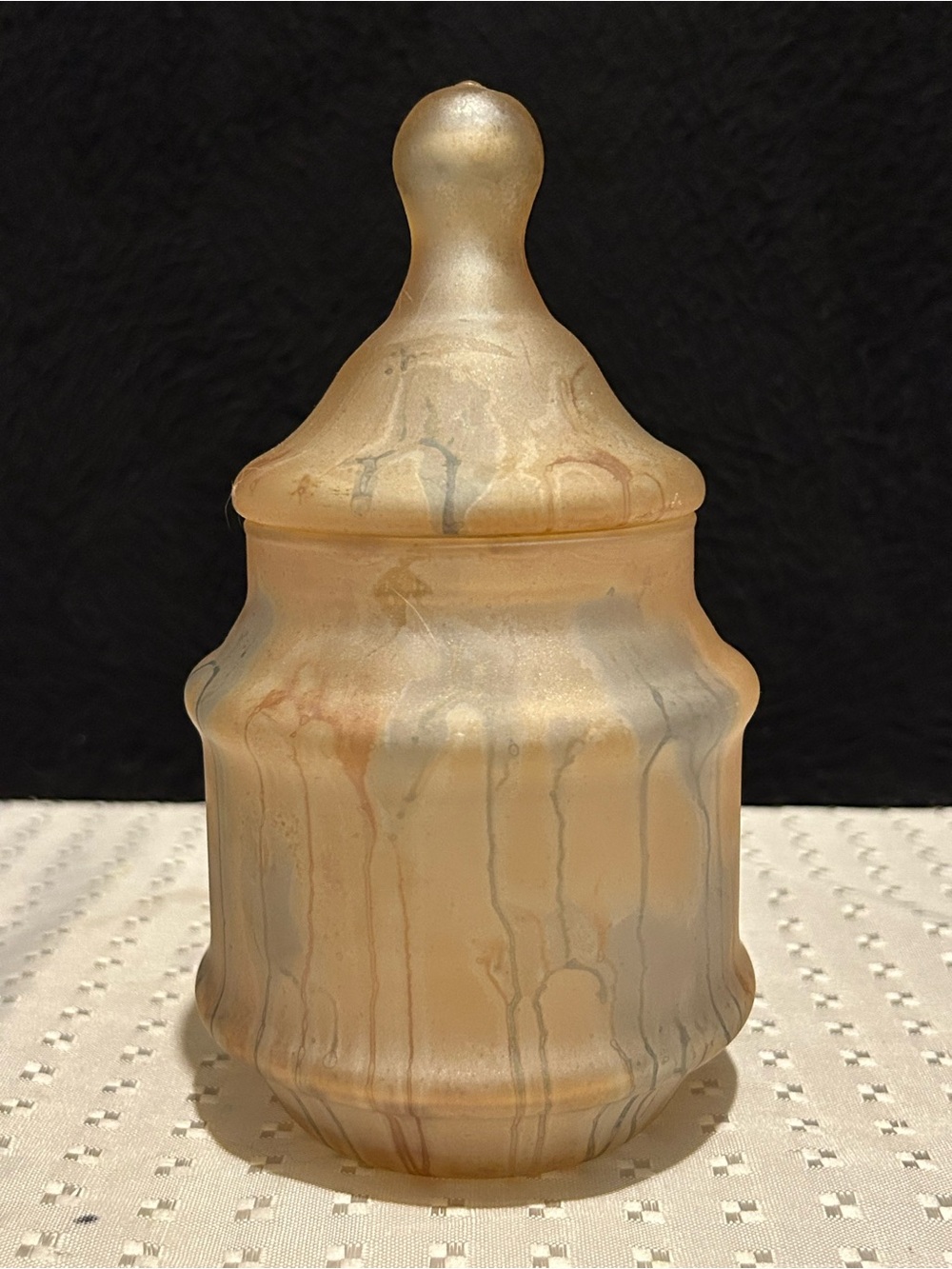 Vintage BET-EL Hand Painted Hand Crafted Art Glass Vanity Jar Israel Tv